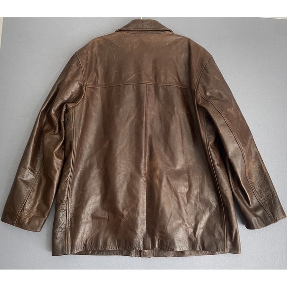 J.Crew Men XL Brown Leather Car Coat Jacket Patina Pebble Heavy Barn‎ Chore Y2K - Picture 13 of 16